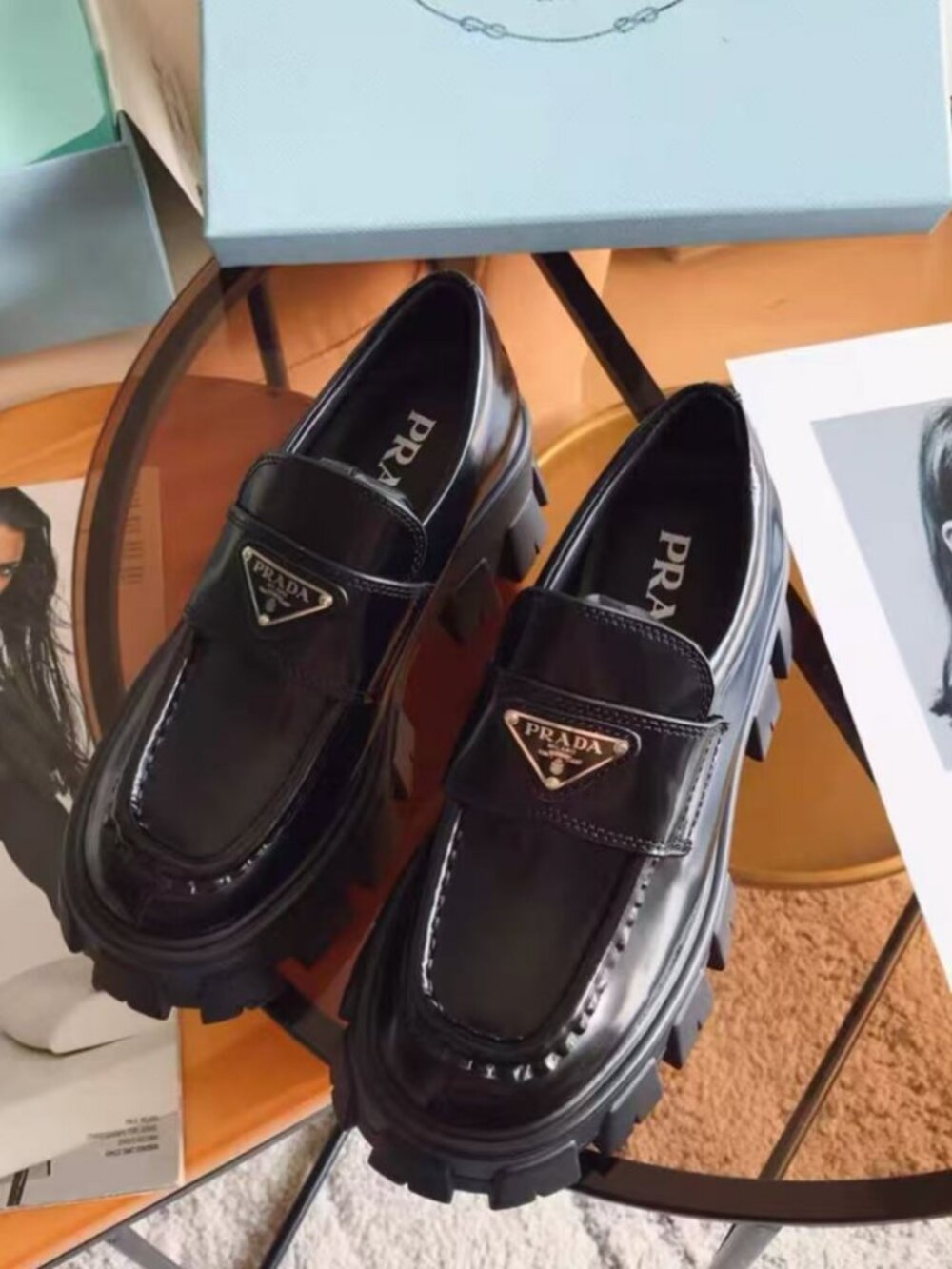 Prada Triangle Logo Platform Loafers